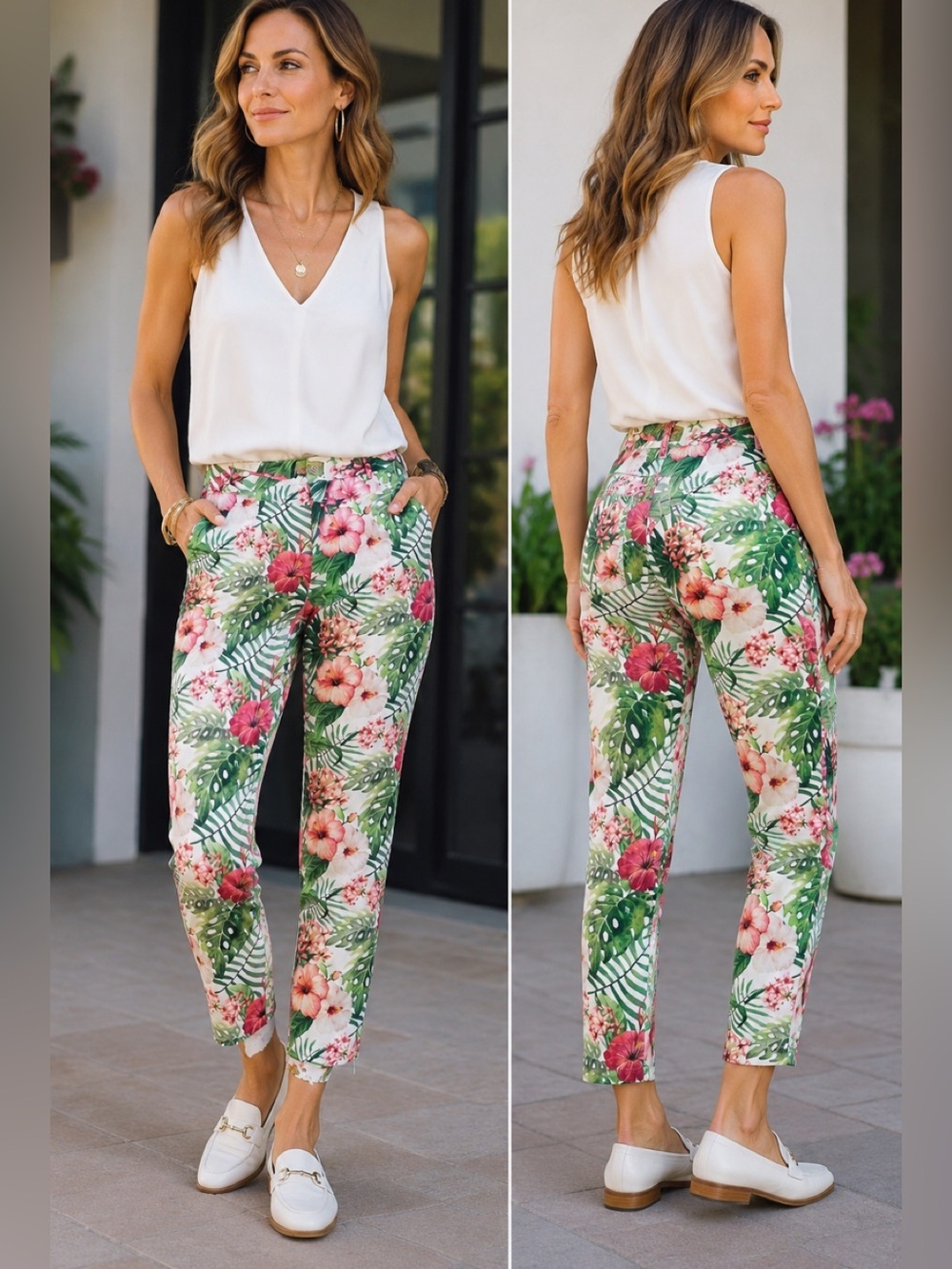 Sacoor Brothers pink green floral flower tropical ankle pants Sz 38 NWT - Picture 12 of 12